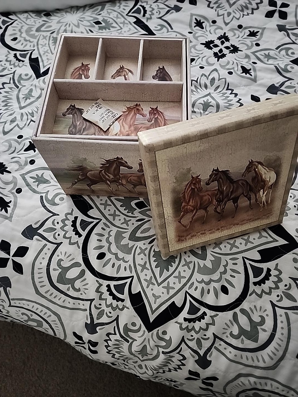 Jewelry Box- Decorative "Wild Horses"  - Beige
